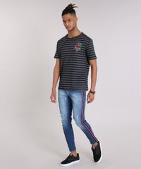 Camiseta-Masculina-Listrada-com-Estampa-de-Rosas-Manga-Curta-Gola-Careca-Cinza-Mescla-9204774-Cinza_Mescla_3