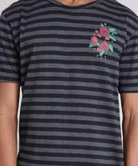 Camiseta-Masculina-Listrada-com-Estampa-de-Rosas-Manga-Curta-Gola-Careca-Cinza-Mescla-9204774-Cinza_Mescla_4