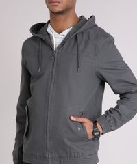 Jaqueta-Masculina-com-Capuz-e-Bolsos-Manga-Longa-Chumbo-8870221-Chumbo_4
