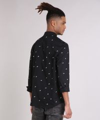 Camisa-Masculina-Mini-Print-Caveira-com-Bolso-Manga-Longa-Preta-9079738-Preto_2