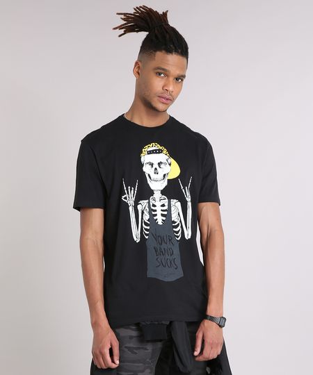 Camiseta-Masculina-Caveira-Manga-Curta-Gola-Careca-em-Algodao---Sustentavel-Preta-9245573-Preto_1