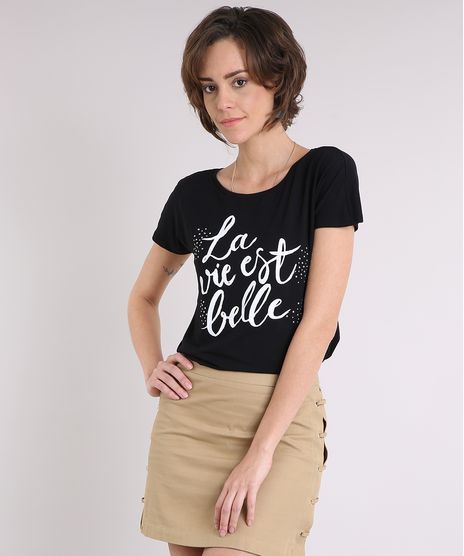 Blusa-Feminina--La-Vie-Est-Belle--com-Strass-Manga-Curta-Decote-Redondo-Preta-9250738-Preto_1