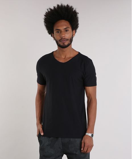 Camiseta-Masculina-Basica-Manga-Curta-Gola-V-em-Algodao---Sustentavel-Preta-8144866-Preto_1