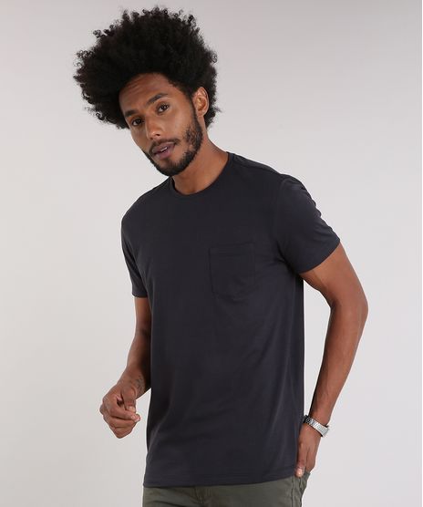 Camiseta-Masculina-Basica-com-Bolso-Manga-Curta-Gola-Careca-Preta-8818850-Preto_1