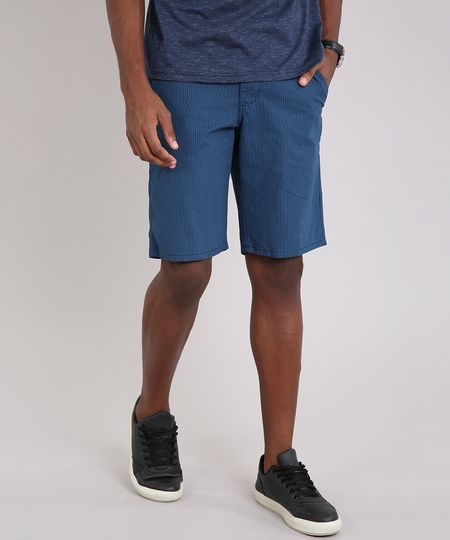 Bermuda Masculina Reta Estampada Mini Print Azul Menor preço em Bermuda Masculina Reta Estampada Mini Print Azul