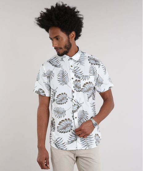 Camisa-Masculina-Estampada-de-Folhagem-com-Bolso-Manga-Curta-Off-White-8931173-Off_White_1