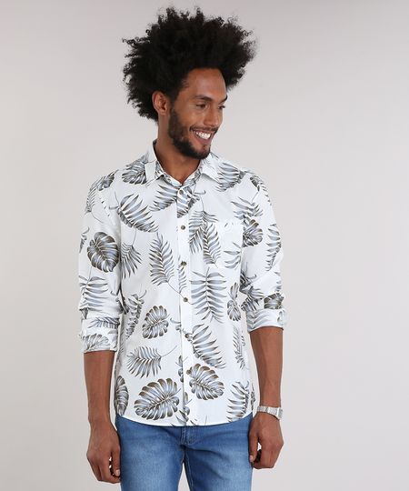 Camisa-Masculina-Estampada-de-Folhagem-com-Bolso-Manga-Longa-Off-White-8931179-Off_White_1