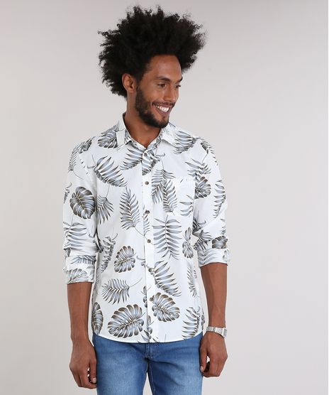 Camisa-Masculina-Estampada-de-Folhagem-com-Bolso-Manga-Longa-Off-White-8931179-Off_White_1