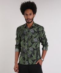 Camisa-Masculina-Estampada-de-Folhagem-com-Bolso-Manga-Longa-Preta-9082962-Preto_1