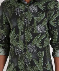 Camisa-Masculina-Estampada-de-Folhagem-com-Bolso-Manga-Longa-Preta-9082962-Preto_4