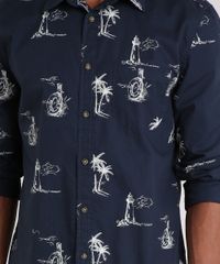 Camisa-Masculina-Estampada-com-Bolso-Manga-Longa-Azul-Marinho-9082961-Azul_Marinho_4
