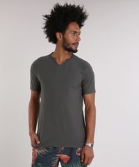 Camiseta-Masculina-com-Botoes-Manga-Curta-Gola-V-Chumbo-9198346-Chumbo_1