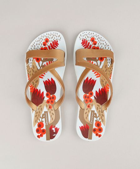 Chinelo Feminino Ipanema Metalizado com Estampa Branco Menor preço em Chinelo Feminino Ipanema Metalizado com Estampa Branco
