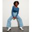 Calça Zebra Feminina Pantalona Alfaiataria Azul