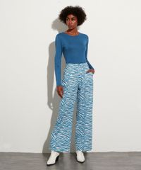 Calça Zebra Feminina Pantalona Alfaiataria Azul