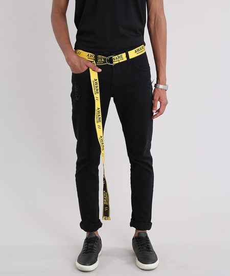 Calca-Masculina-Slim-com-Cinto-Amarelo-e-Preto-9203007-Preto_1 Calca-Masculina-Slim-com-Cinto-Amarelo-e-Preto-9203007-Preto_1