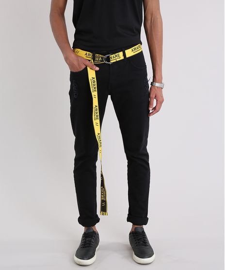Calca-Masculina-Slim-com-Cinto-Amarelo-e-Preto-9203007-Preto_1