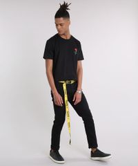 Camiseta-Masculina--Rock-and-Roses--com-Bordado-de-Rosa-Manga-Curta-Gola-Careca-Preta-9194383-Preto_3