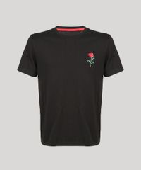 Camiseta-Masculina--Rock-and-Roses--com-Bordado-de-Rosa-Manga-Curta-Gola-Careca-Preta-9194383-Preto_5