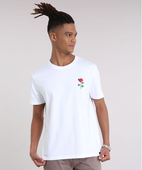 Camiseta-Masculina--Rock-and-Roses--com-Bordado-de-Rosa-Manga-Curta-Gola-Careca-Off-White-9194383-Off_White_1