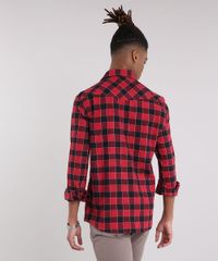 Camisa-Masculina-em-Flanela-Estampada-Xadrez-com-Bolsos-Manga-Longa-Vermelha-9186042-Vermelho_2
