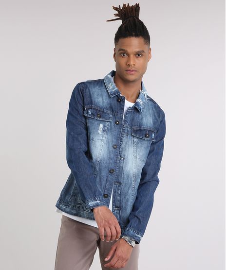 Jaqueta-Jeans-Masculina-Trucker-Destroyed-com-Bolsos-Azul-Escuro-9201954-Azul_Escuro_1