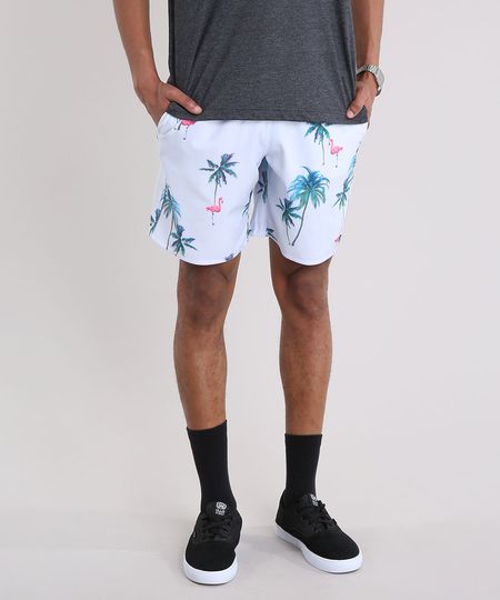 Bermuda-Masculina-Estampada-de-Coqueiros-e-Flamingos-com-Bolsos-Azul-Claro-9158966-Azul_Claro_1