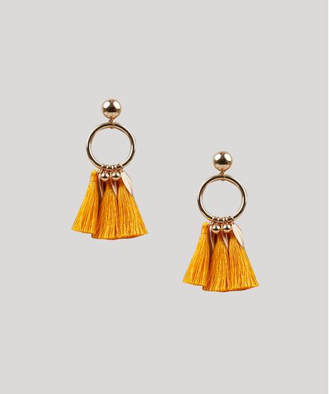 Brinco-Feminino-com-Argola-e-Tassel-Dourado-9207467-Dourado_1