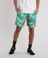 Bermuda-Masculina-Estampada-de-Folhagem-com-Araras-com-Bolsos-Verde-9226915-Verde_1