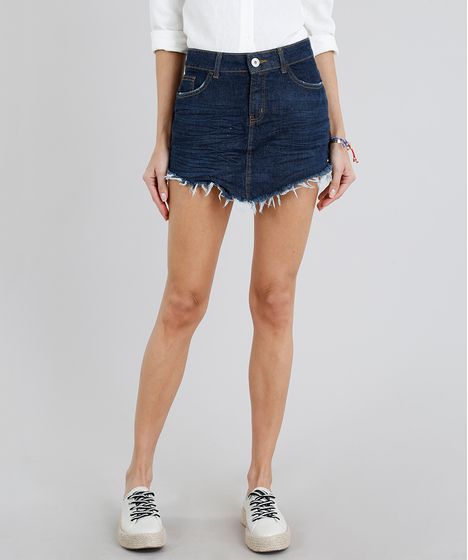 saia jeans azul escuro