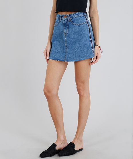 Saia-Jeans-Feminina-com-Faixa-Lateral--Azul-Medio-9209356-Azul_Medio_1