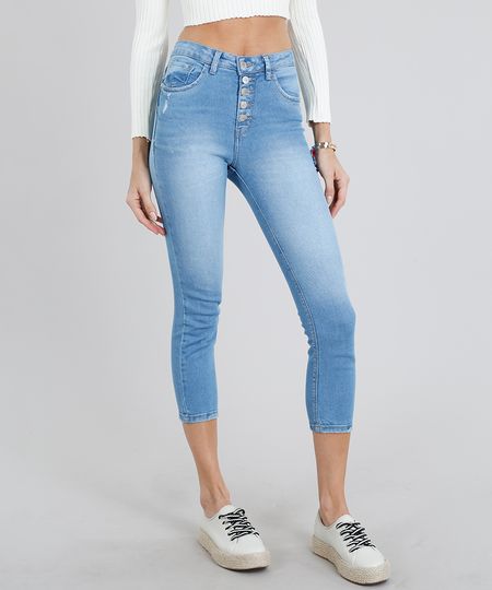 Calca-Jeans-Feminina-Skinny-Cropped-Cintura-Alta-com-Botoes-Azul-Claro-9209351-Azul_Claro_1
