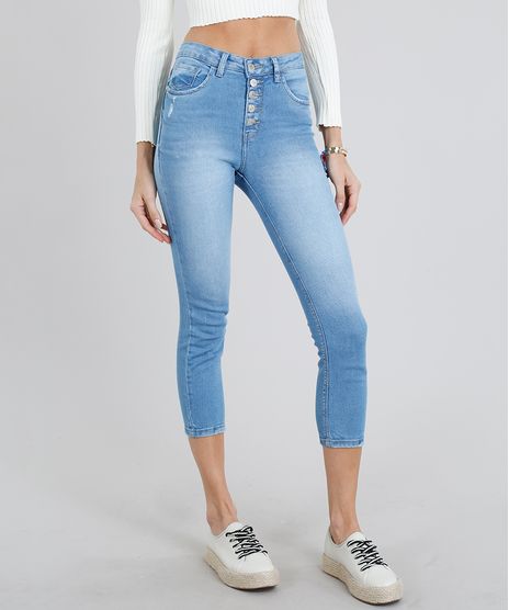 Calca-Jeans-Feminina-Skinny-Cropped-Cintura-Alta-com-Botoes-Azul-Claro-9209351-Azul_Claro_1