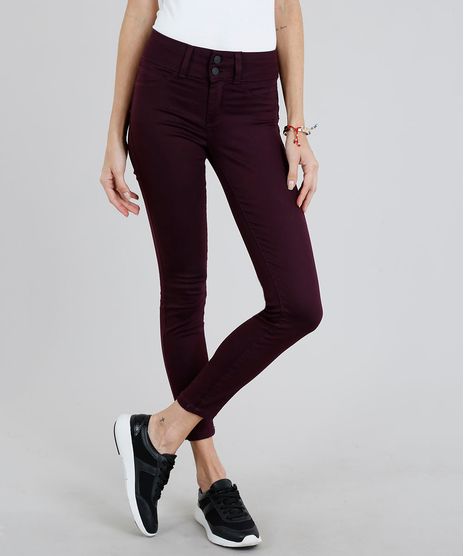 Calca-de-Sarja-Feminina-Super-Skinny-Pull-Up--Vinho-9274701-Vinho_1