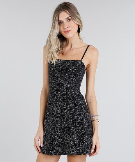 Vestido-Feminino-Curto-Estampado-de-Poa-Alcas-Finas--Preto-9269589-Preto_1