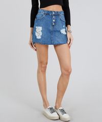 Saia-Jeans-Feminina-Destroyed-com-Botoes-Azul-Medio-9217860-Azul_Medio_1