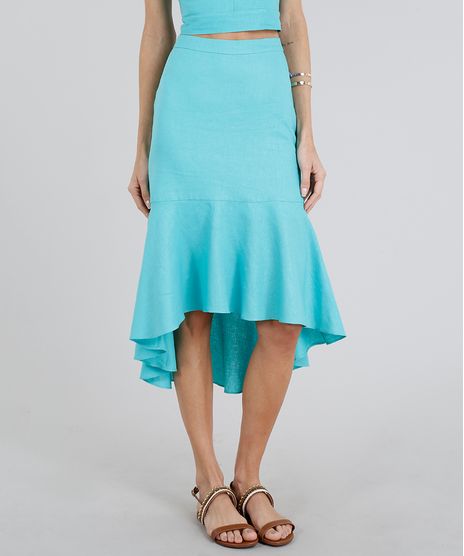 Saia-Feminina-Midi-com-Linho-Verde-Agua-9095654-Verde_Agua_1