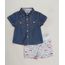 Conjunto-Infantil-de-Camisa-Jeans-Manga-Curta-Azul-Escuro---Bermuda-Estampada-de-Moletom-em-Algodao---Sustentavel-Cinza-Mescla-Claro-9118897-Cinza_Mescla_Claro_1