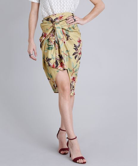 Saia-Feminina-Midi-Estampada-Floral-Transpassada-com-Laco-Amarela-9189864-Amarelo_1