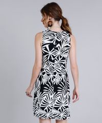 Vestido-Feminino-Curto-Estampado-de-Folhagem-com-Pregas-Sem-Manga-Decote-Redondo-Preto-9182714-Preto_2