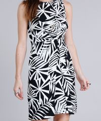 Vestido-Feminino-Curto-Estampado-de-Folhagem-com-Pregas-Sem-Manga-Decote-Redondo-Preto-9182714-Preto_4