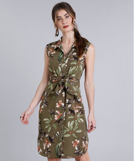 Vestido-Feminino-Curto-Estampado-Floral-com-No-Sem-Manga--Verde-9186815-Verde_1