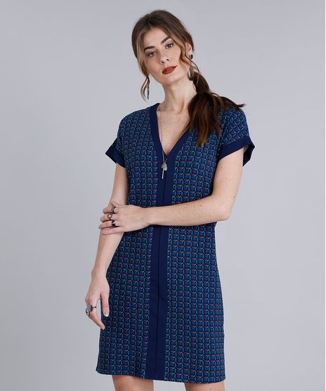 Vestido-Feminino-Curto-Estampado-Geometrico-com-Recorte-Manga-Curta-Decote-V-Azul-Marinho-9212054-Azul_Marinho_1
