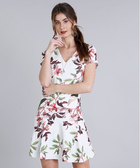 Vestido-Feminino-Curto-Estampado-Floral-com-Babado-Manga-Curta-Decote-V-Bege-Claro-9214258-Bege_Claro_1