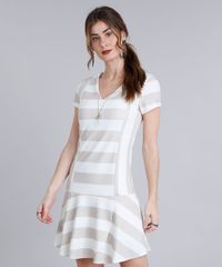 Vestido-Feminino-Curto-Listrado-com-Babado-Manga-Curta-Decote-V-Bege-Claro-9214259-Bege_Claro_1