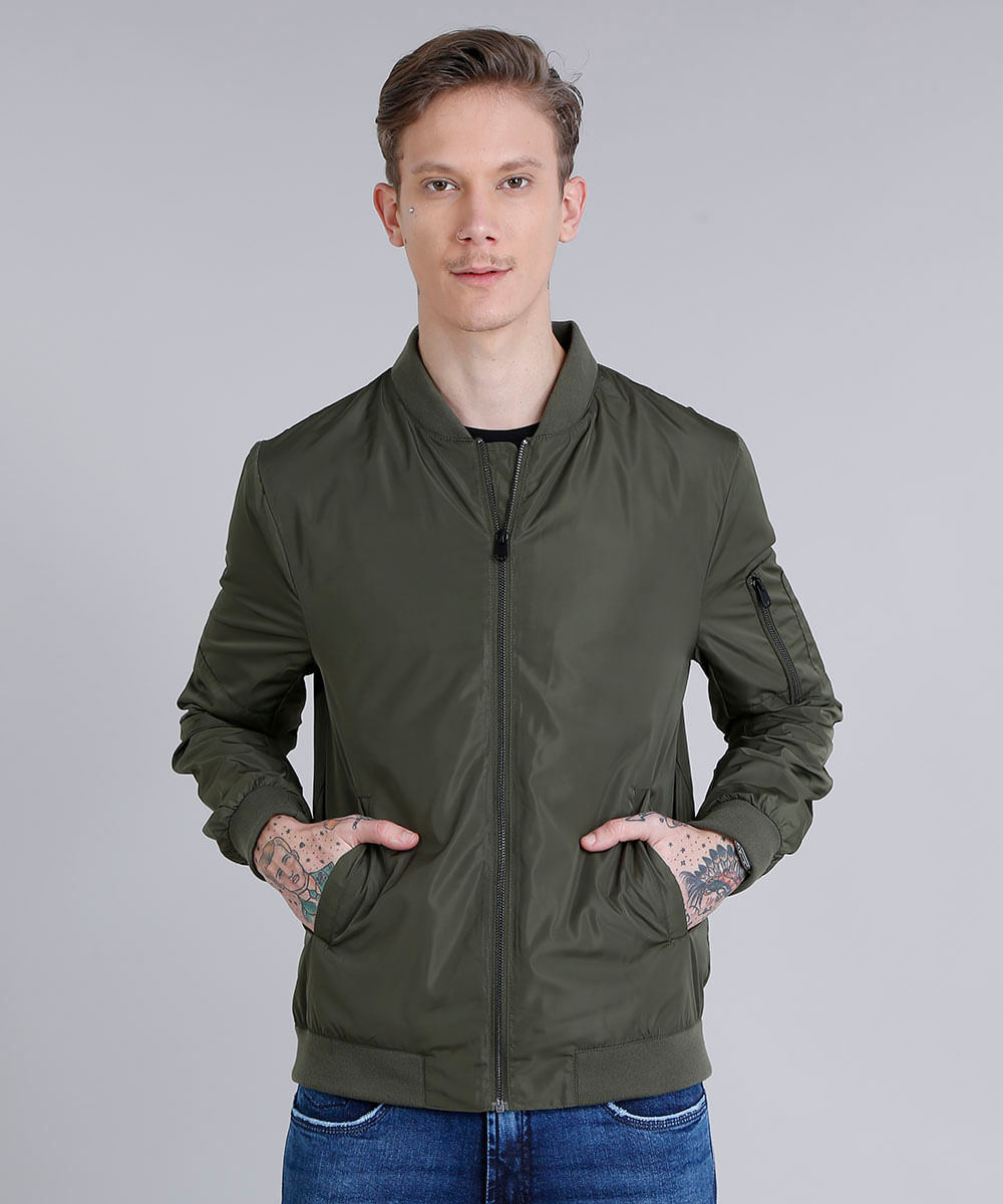 jaqueta bomber verde militar masculina