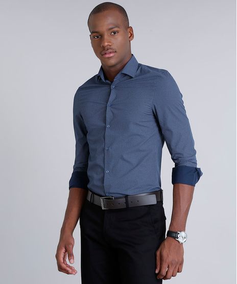 Camisa-Masculina-Slim-Mini-Print-Manga-Longa-Azul-Marinho-8584470-Azul_Marinho_1