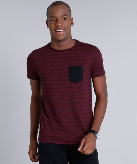 Camiseta-Masculina-Slim-Fit-Listrada-com-Bolso-Manga-Curta-Gola-Careca-em-Algodao---Sustentavel-Vinho-8709075-Vinho_1