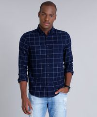 Camisa-Masculina-Comfort-em-Flanela-Estampada-Xadrez--com-Bolso-Manga-Longa-Azul-Marinho-8841744-Azul_Marinho_1