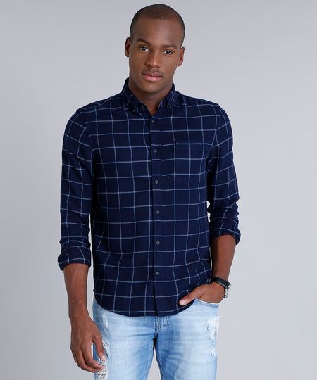 Camisa-Masculina-Comfort-em-Flanela-Estampada-Xadrez--com-Bolso-Manga-Longa-Azul-Marinho-8841744-Azul_Marinho_1 Camisa-Masculina-Comfort-em-Flanela-Estampada-Xadrez--com-Bolso-Manga-Longa-Azul-Marinho-8841744-Azul_Marinho_1